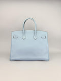 Hermes Birkin 35 Retourne Togo Blue Lin Palladium Hardware Preowned Square P