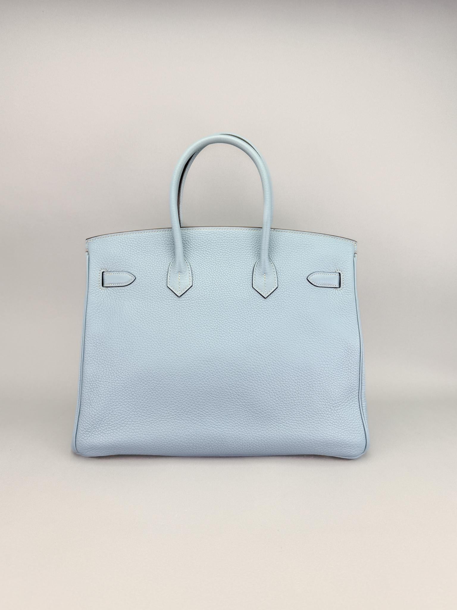 Hermes Birkin 35 Retourne Togo Blue Lin Palladium Hardware Preowned Square P
