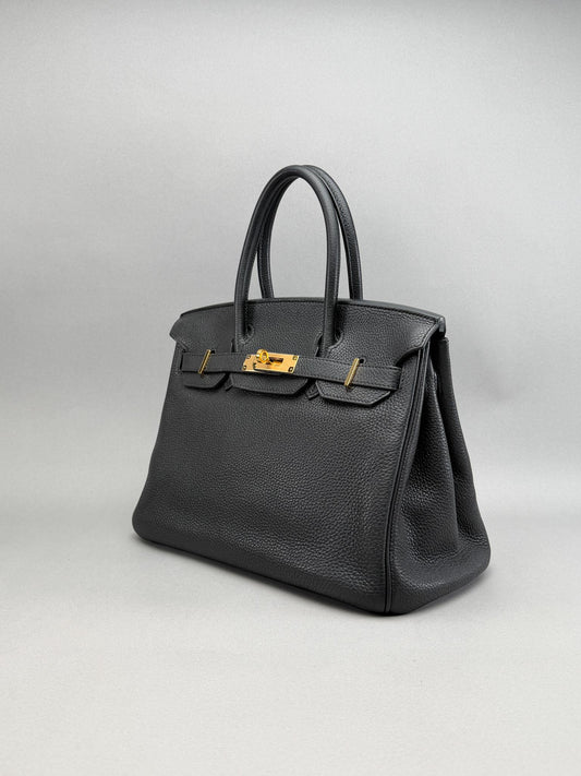 Hermes Birkin 30 Retourne Togo Black/Noir Gold Hardware Preowned Square N Stamp