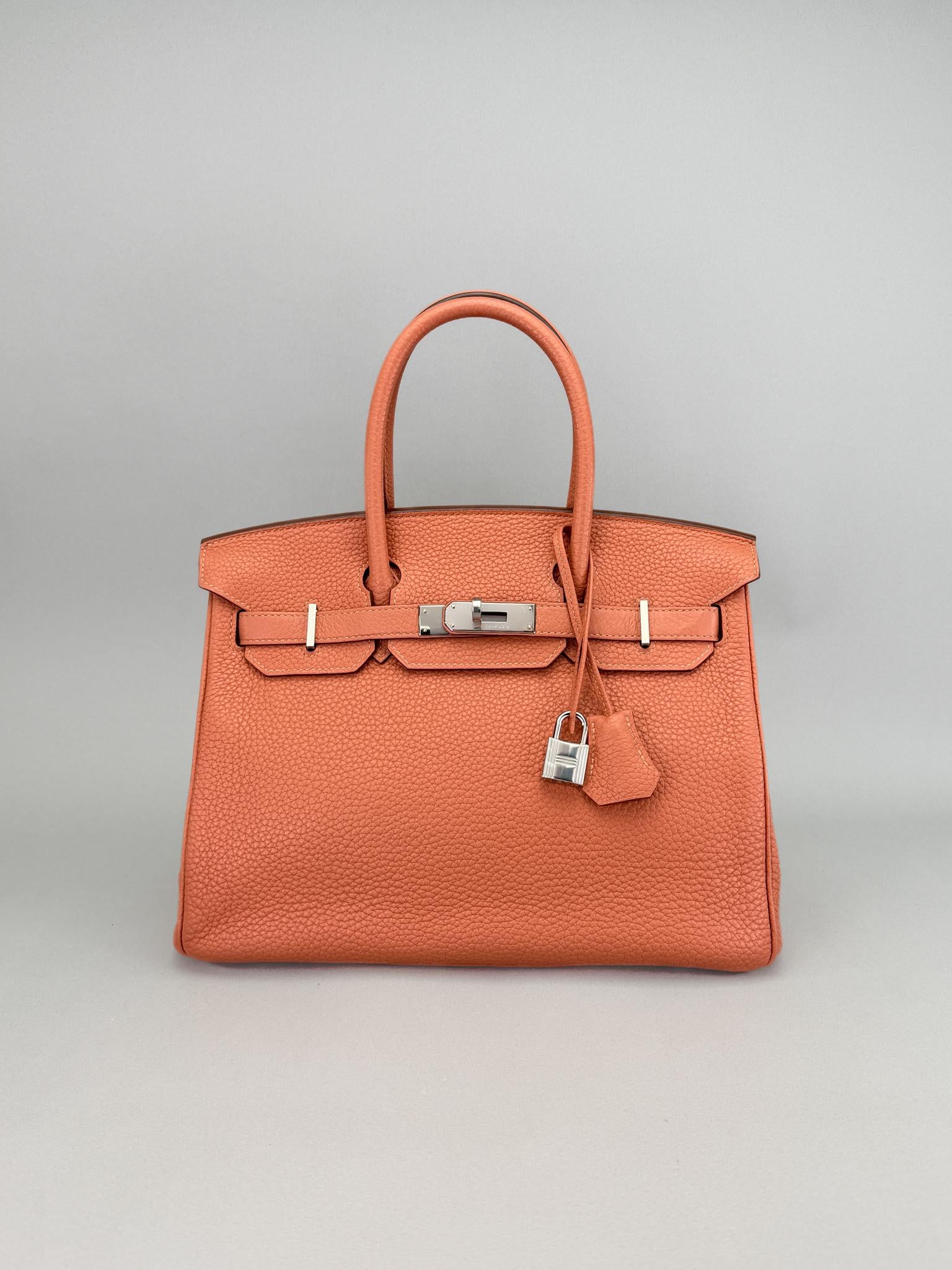 Hermes Birkin 30 Retourne Togo Rose Tea Palladium Hardware Preowned Square Q