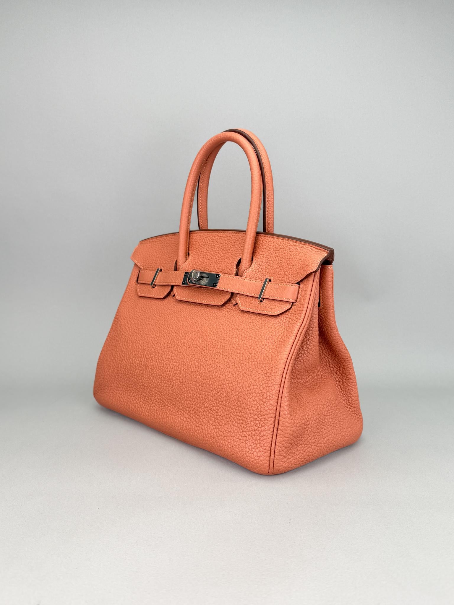 Hermes Birkin 30 Retourne Togo Rose Tea Palladium Hardware Preowned Square Q