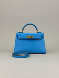 Hermes Mini Kelly II 20 Chevre Blue Frida Gold Hardware Preowned Y Stamp