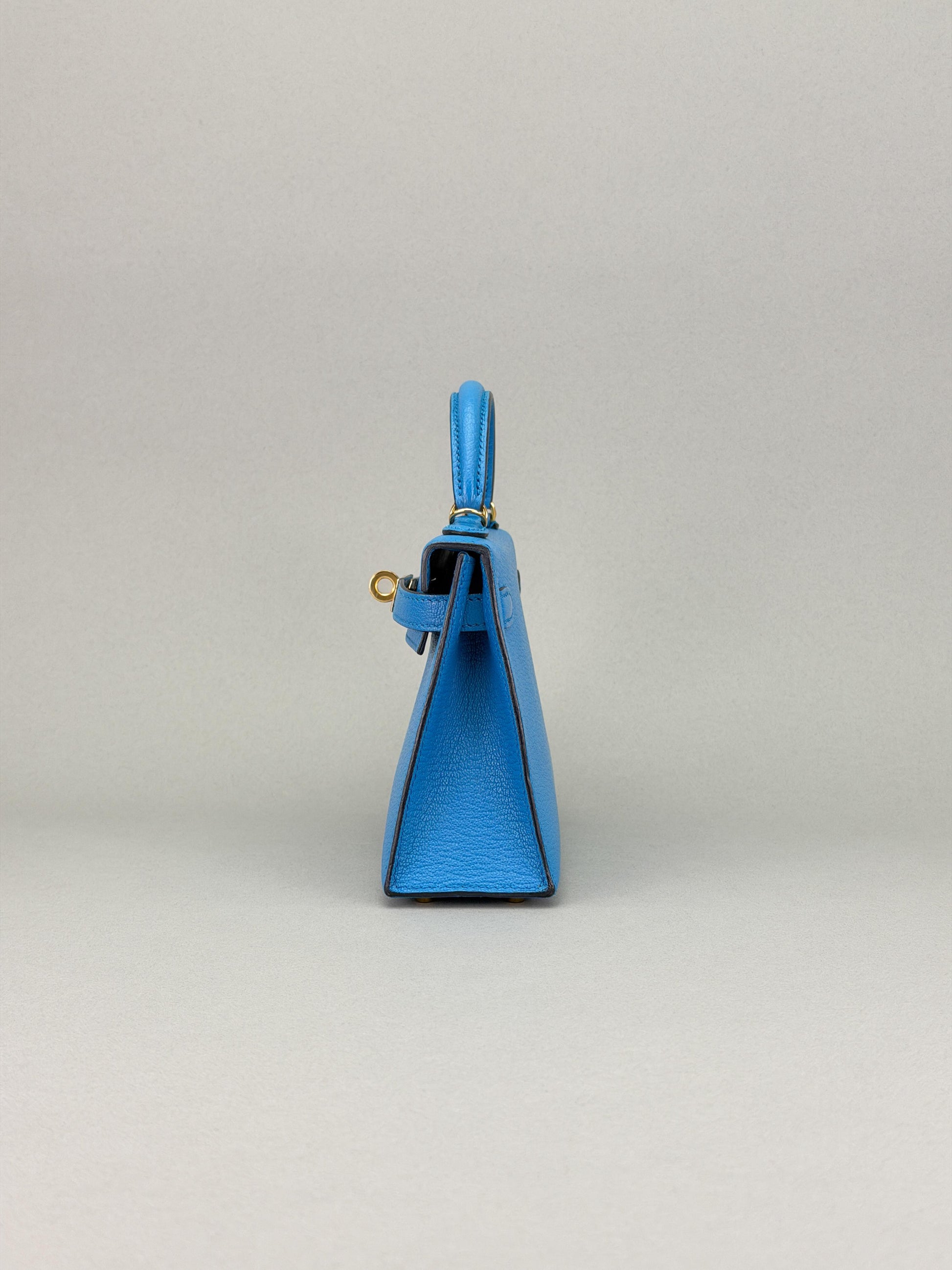 Hermes Mini Kelly II 20 Chevre Blue Frida Gold Hardware Preowned Y Stamp