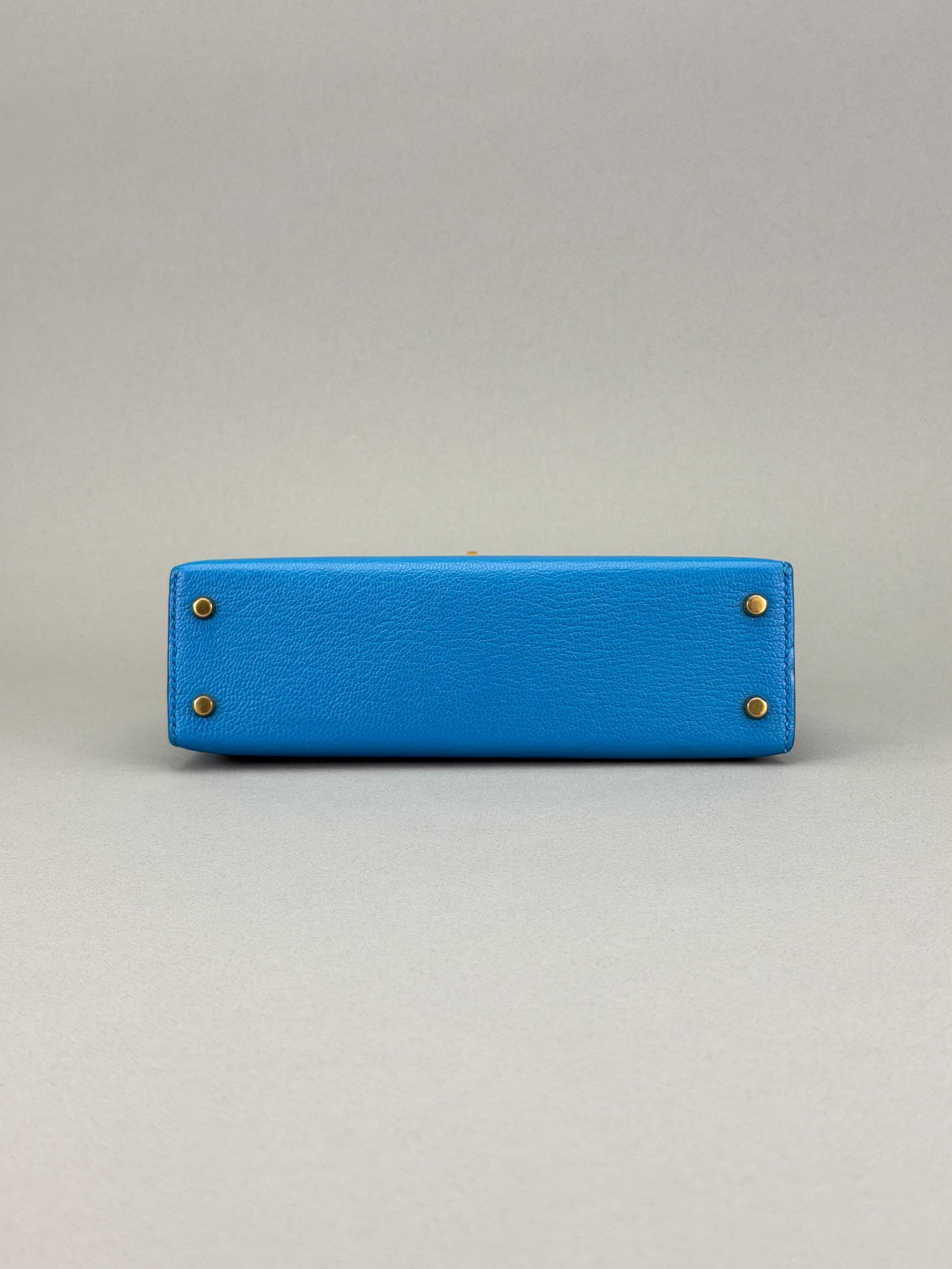 Hermes Mini Kelly II 20 Chevre Blue Frida Gold Hardware Preowned Y Stamp