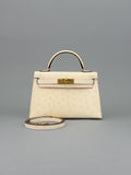 Hermes Mini Kelly II 20 Sellier Ostrich Nata Gold Hardware G Stamp 2026