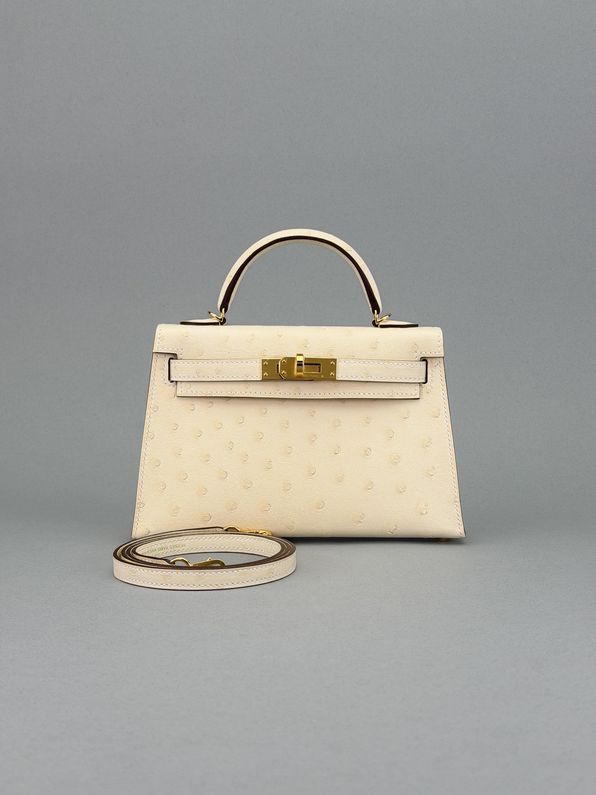 Hermes Mini Kelly II 20 Sellier Ostrich Nata Gold Hardware G Stamp 2026