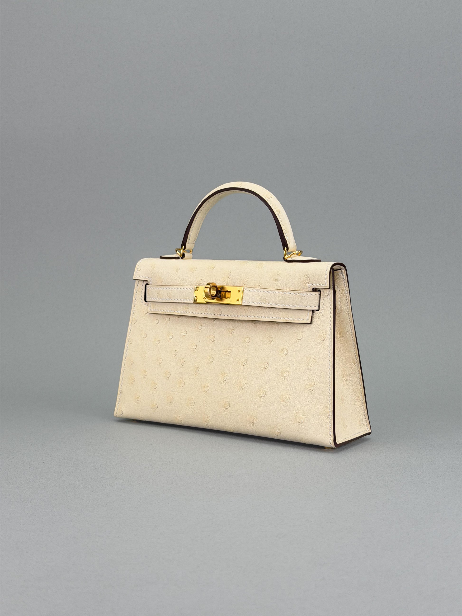 Hermes Mini Kelly II 20 Sellier Ostrich Nata Gold Hardware G Stamp 2026