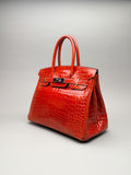 Hermes Birkin 30 Shiny Crocodile Geranium Palladium Hardware Preowned T Stamp