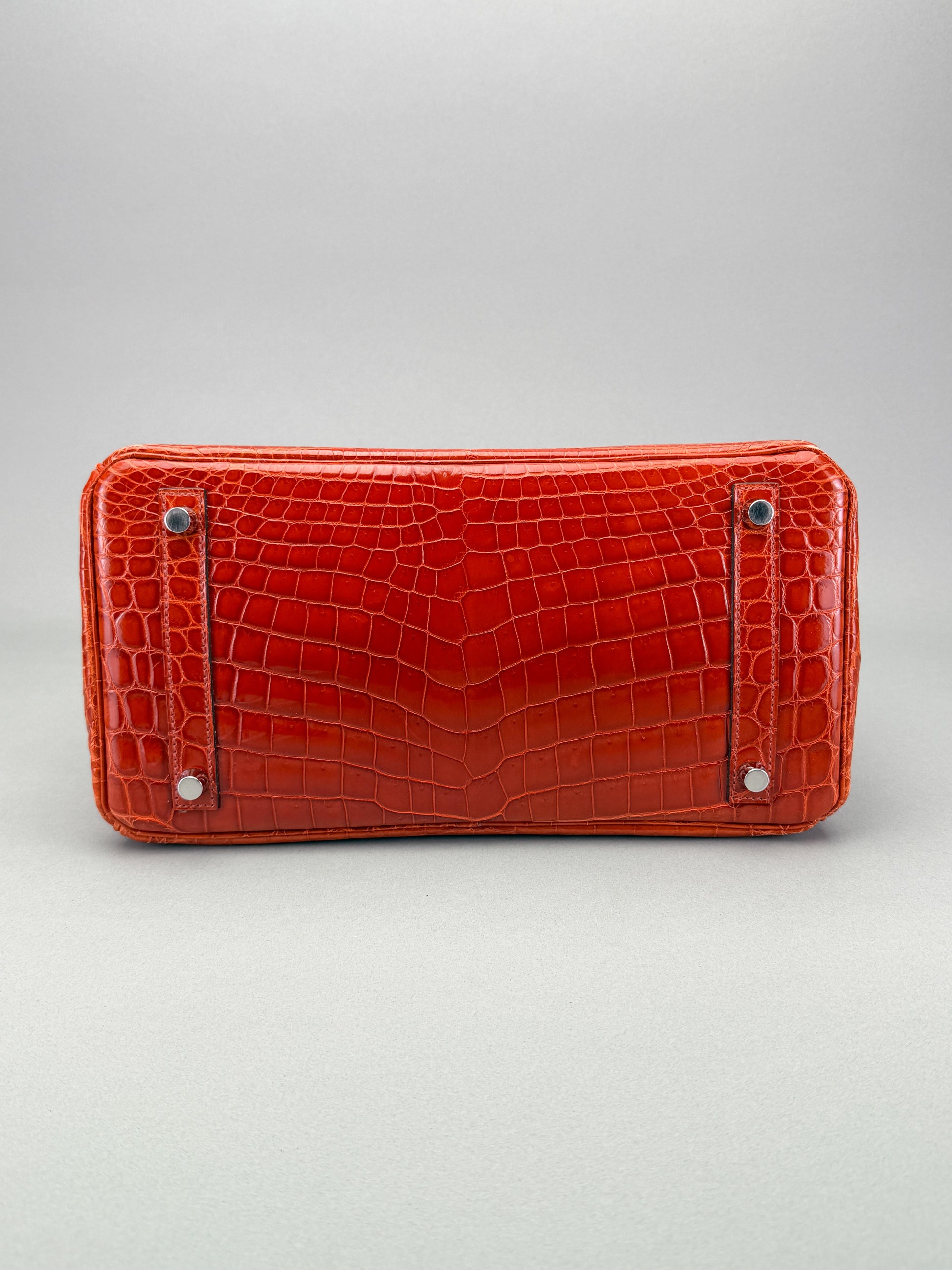 Hermes Birkin 30 Shiny Crocodile Geranium Palladium Hardware Preowned T Stamp