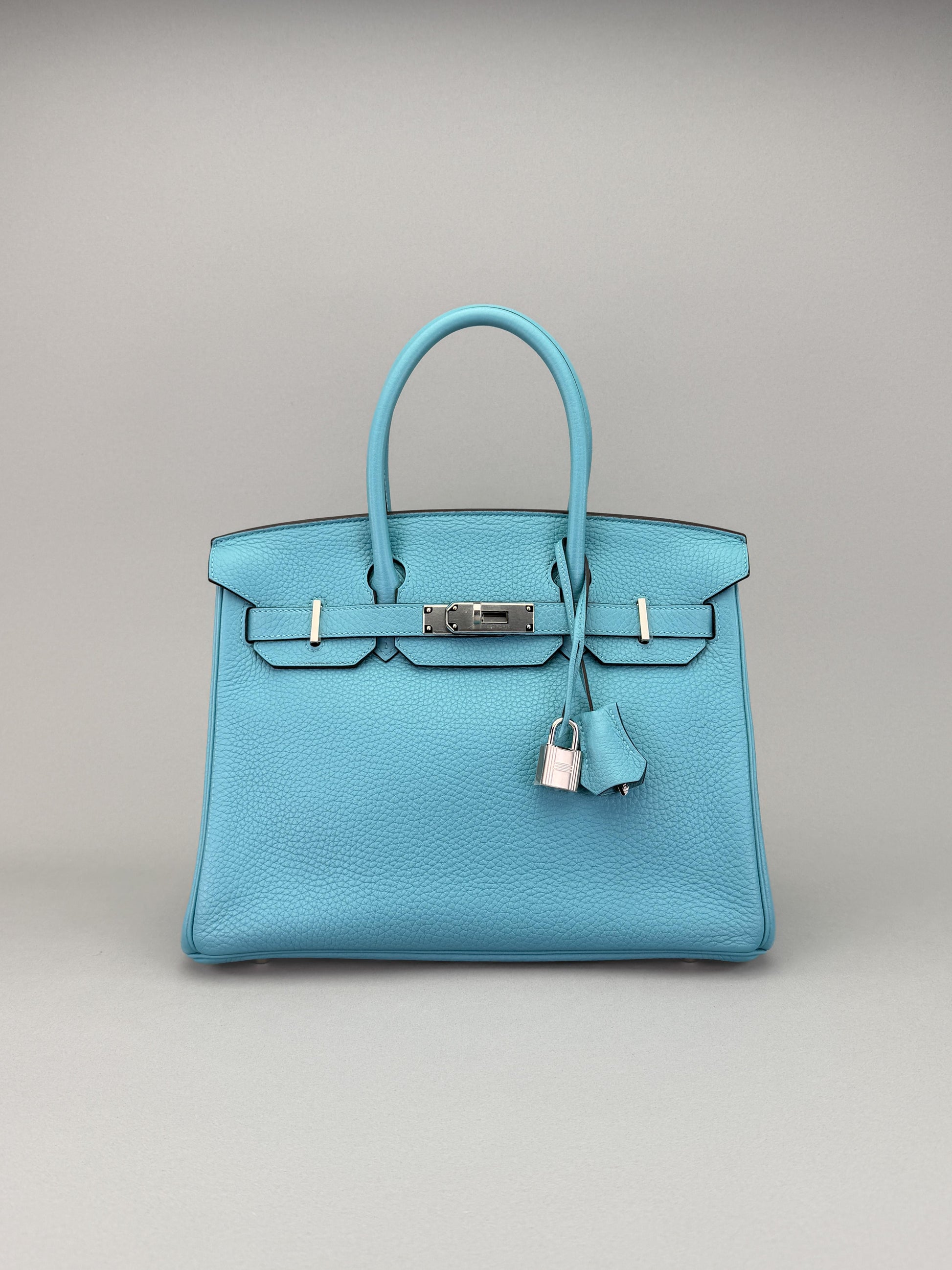 Hermes Birkin 30 Retourne Togo Blue Atoll Palladium Hardware Preowned T Stamp