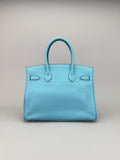 Hermes Birkin 30 Retourne Togo Blue Atoll Palladium Hardware Preowned T Stamp