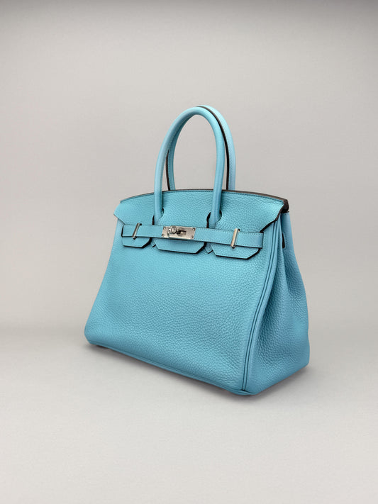 Hermes Birkin 30 Retourne Togo Blue Atoll Palladium Hardware Preowned T Stamp