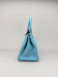 Hermes Birkin 30 Retourne Togo Blue Atoll Palladium Hardware Preowned T Stamp