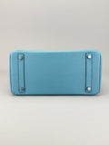 Hermes Birkin 30 Retourne Togo Blue Atoll Palladium Hardware Preowned T Stamp
