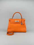 Hermes Kelly 28 Retourne Togo Orange Palladium Hardware Preowned T Stamp