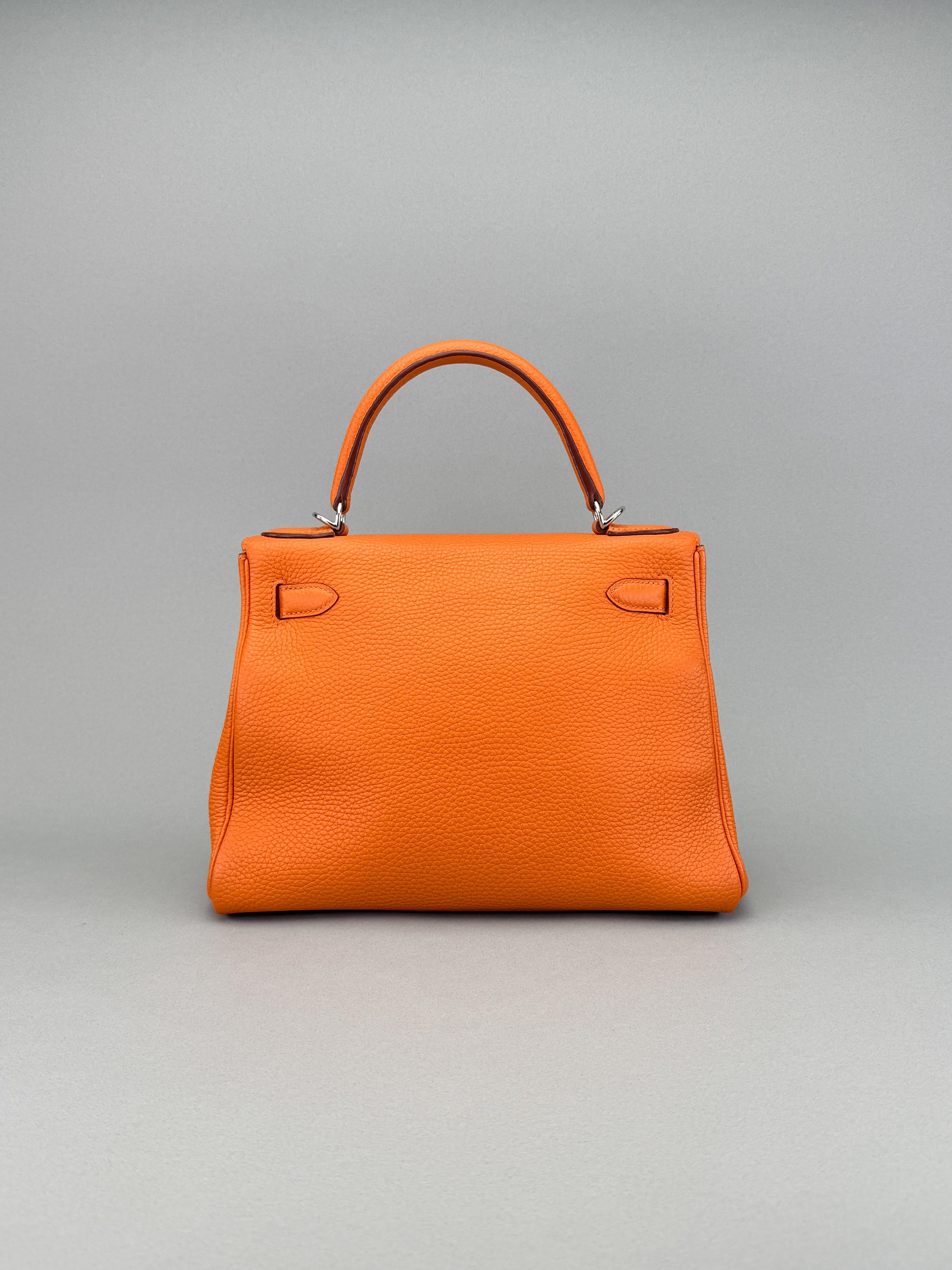Hermes Kelly 28 Retourne Togo Orange Palladium Hardware Preowned T Stamp