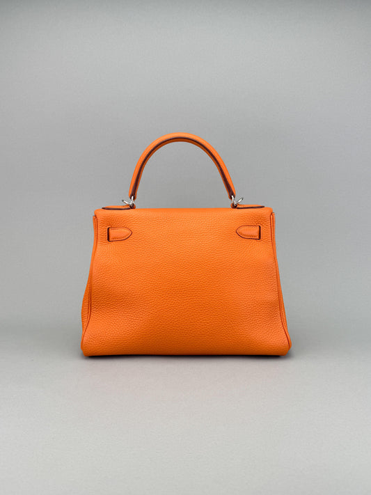 Hermes Kelly 28 Retourne Togo Orange Palladium Hardware Preowned T Stamp