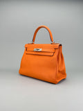Hermes Kelly 28 Retourne Togo Orange Palladium Hardware Preowned T Stamp