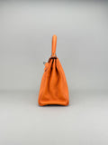 Hermes Kelly 28 Retourne Togo Orange Palladium Hardware Preowned T Stamp