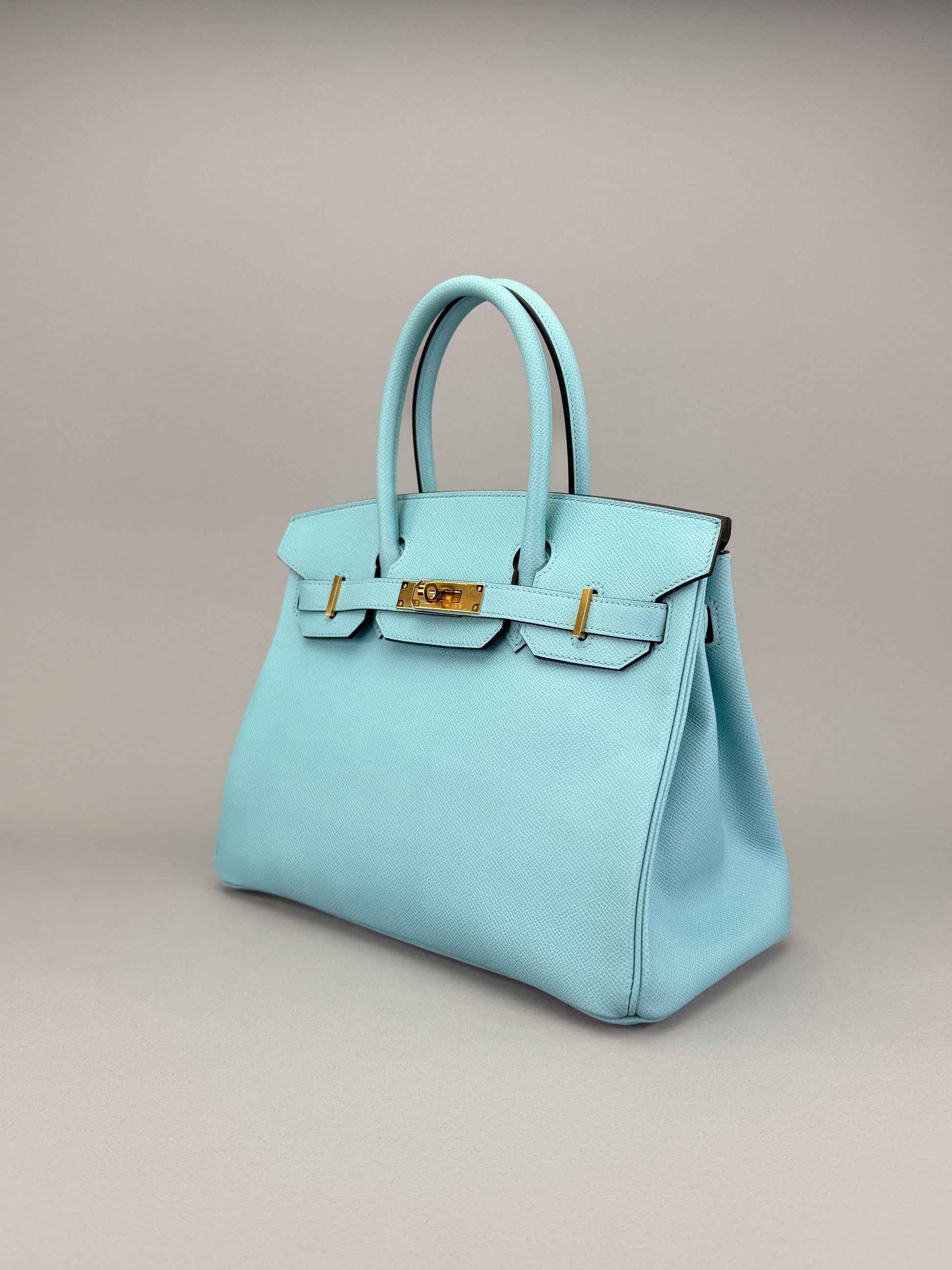 Hermes Birkin 30 Retourne Epsom Blue Atoll Gold Hardware Preowned Y Stamp