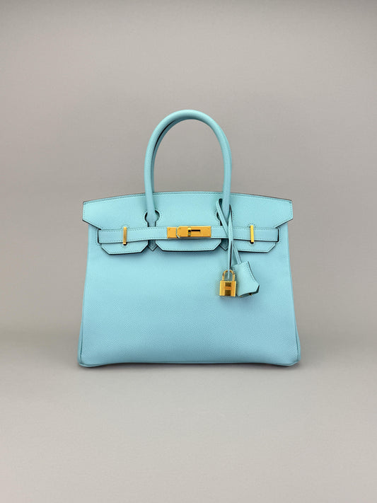 Hermes Birkin 30 Retourne Epsom Blue Atoll Gold Hardware Preowned Y Stamp