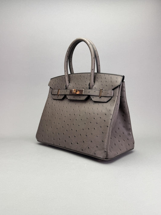 Hermes Birkin 30 Ostrich Graphite Rose Gold Hardware Preowned Y Stamp 2020
