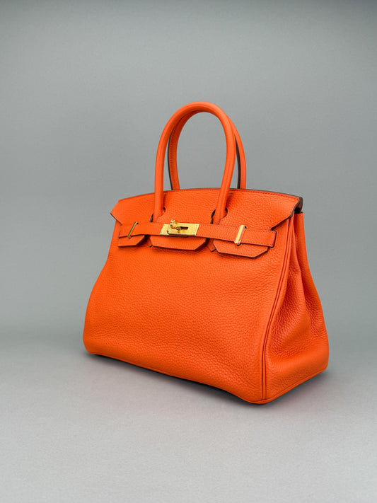 Hermes Birkin 30 Retourne Togo Orange Gold Hardware Preowned Y Stamp