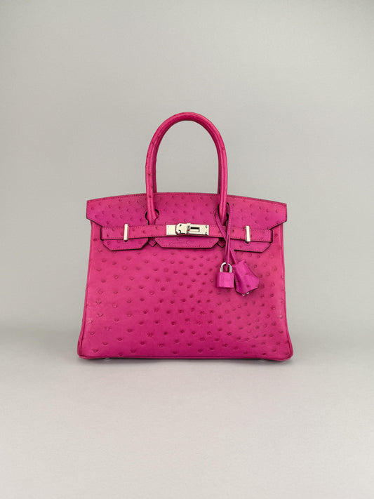 Hermes Birkin 30 Ostrich Magnolia Palladium Hardware Preowned A Stamp