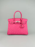 Hermes Birkin 30 Ostrich Rose Tyrien Palladium Hardware Preowned C Stamp