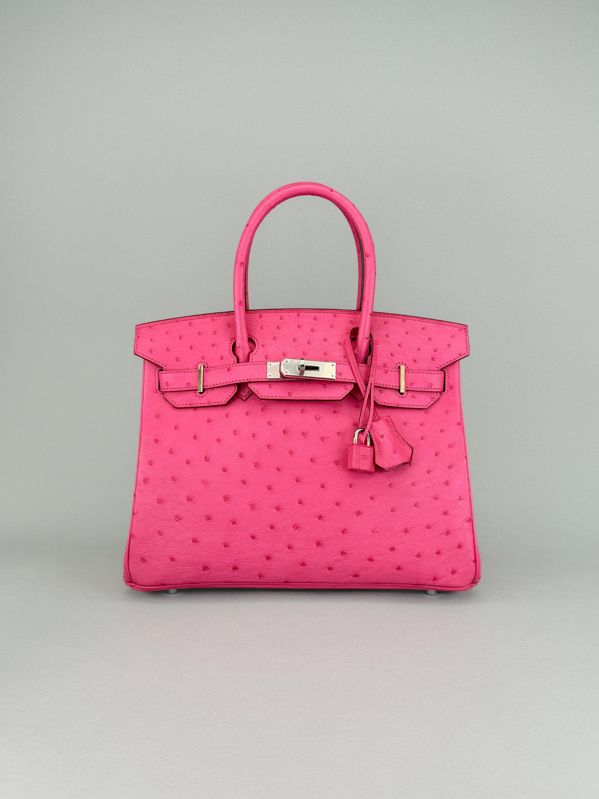 Hermes Birkin 30 Ostrich Rose Tyrien Palladium Hardware Preowned C Stamp