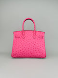 Hermes Birkin 30 Ostrich Rose Tyrien Palladium Hardware Preowned C Stamp