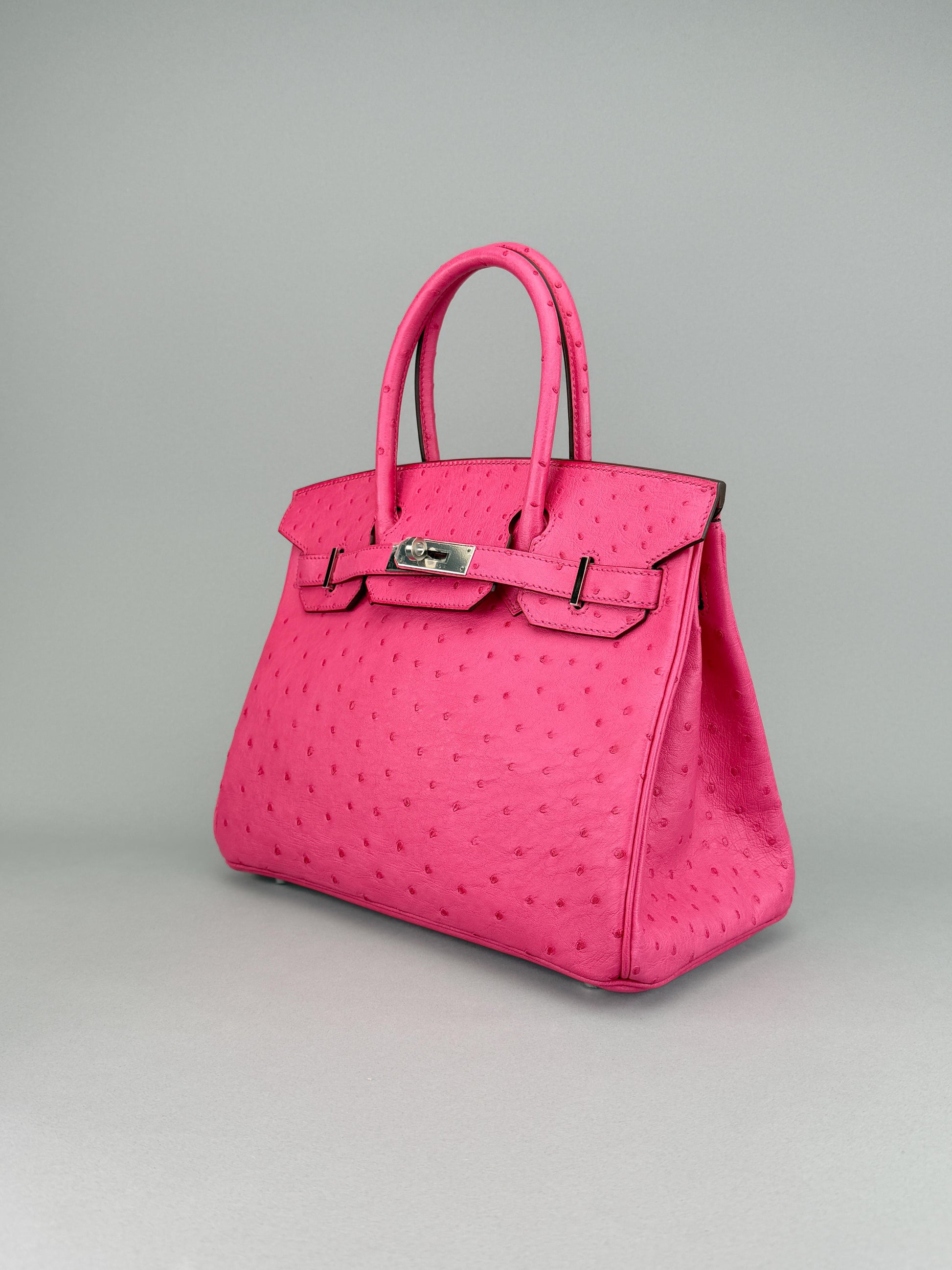 Hermes Birkin 30 Ostrich Rose Tyrien Palladium Hardware Preowned C Stamp