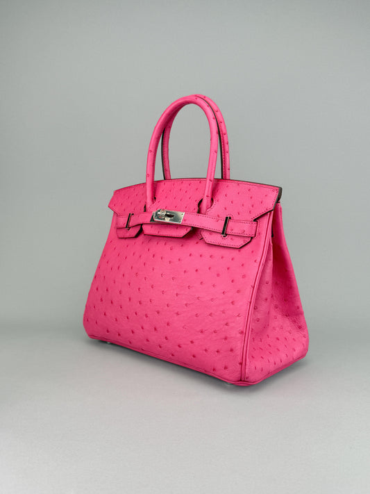 Hermes Birkin 30 Ostrich Rose Tyrien Palladium Hardware Preowned C Stamp