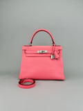 Hermes Kelly 28 Retourne Evercolor Rose D'ete Palladium Hardware Preowned T Stmp