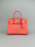 Hermes Birkin 30 Retourne Epsom Flamingo Palladium Hardware Preowned Square Q