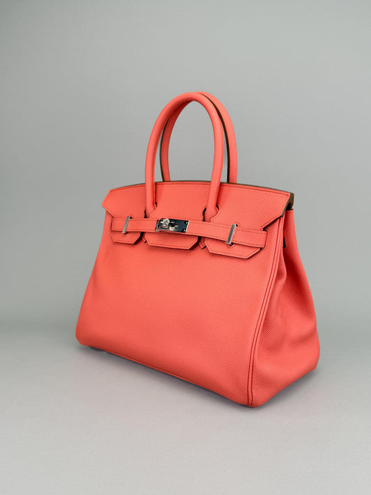 Hermes Birkin 30 Retourne Epsom Flamingo Palladium Hardware Preowned Square Q