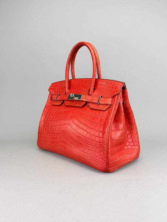 Hermes Birkin 30 Matte Crocodile Sanguine Palladium Hardware Preowned Square O