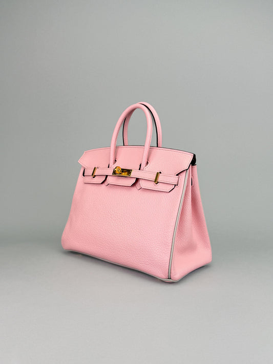 Hermes Birkin 25 Chevre HSS Rose Sakura/ Gris Perle Gold Hardware Preowned A