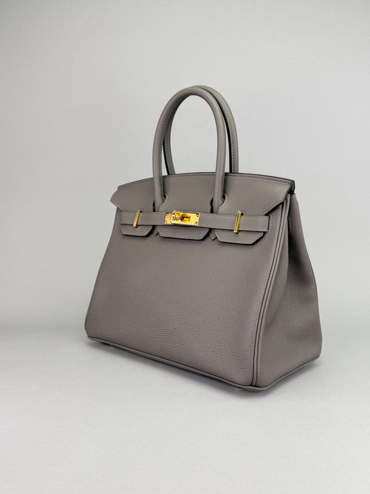 Hermes Birkin 30 Retourne Togo Gris Meyer Gold Hardware B Stamp 2023