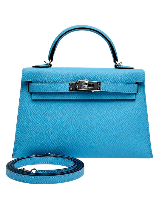 Hermes Mini Kelly II 20 Sellier Epsom Blue Celeste Palladium Hardware W 2024