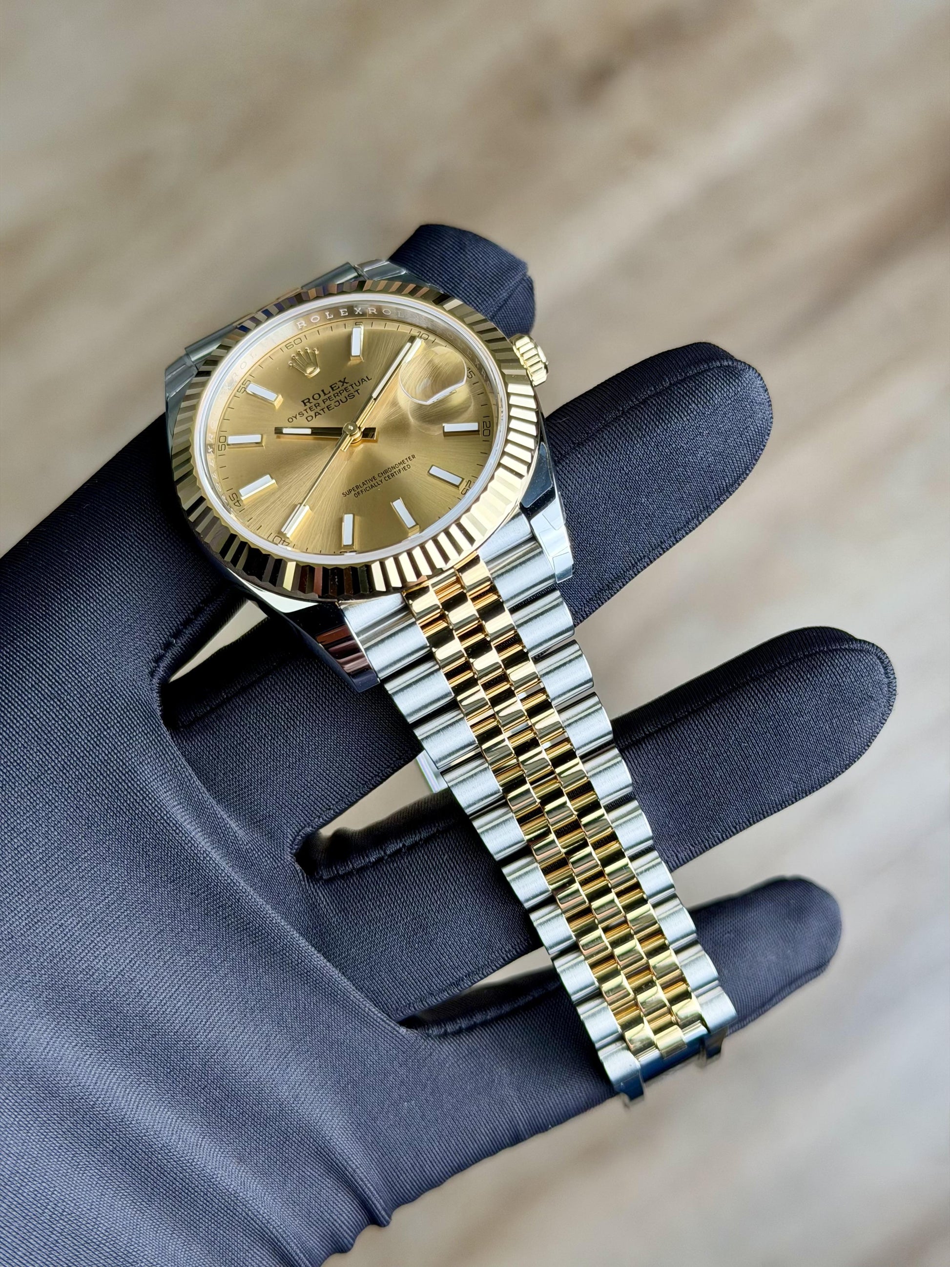 Rolex Datejust 41 Champagne Index Fluted Jubilee 2026 Unworn 126333