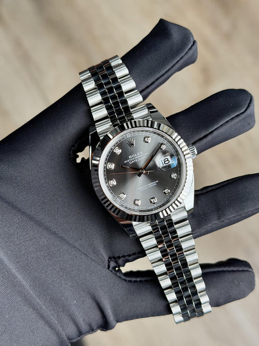 Rolex Datejust 41 Rhodium Grey Diamond Fluted Jubilee 2026 Unworn 126334
