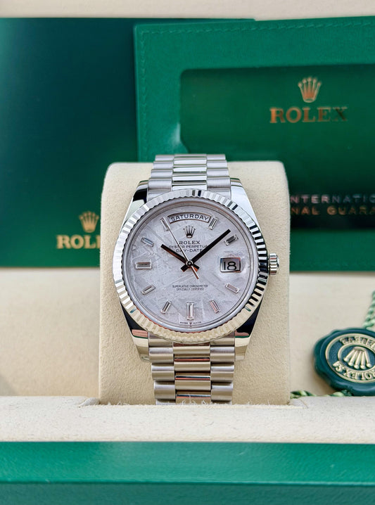 Rolex Day-Date 40 Meteorite Baguette Diamd Fluted President Preowned 2023 228236