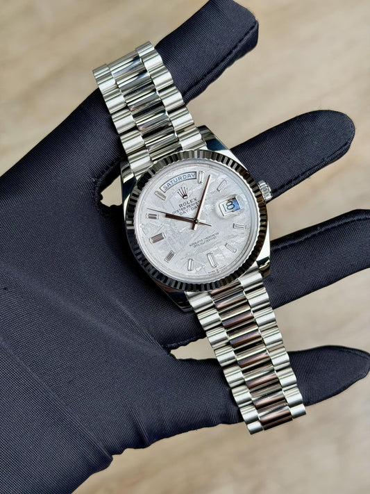 Rolex Day-Date 40 Meteorite Baguette Diamd Fluted President Preowned 2023 228236