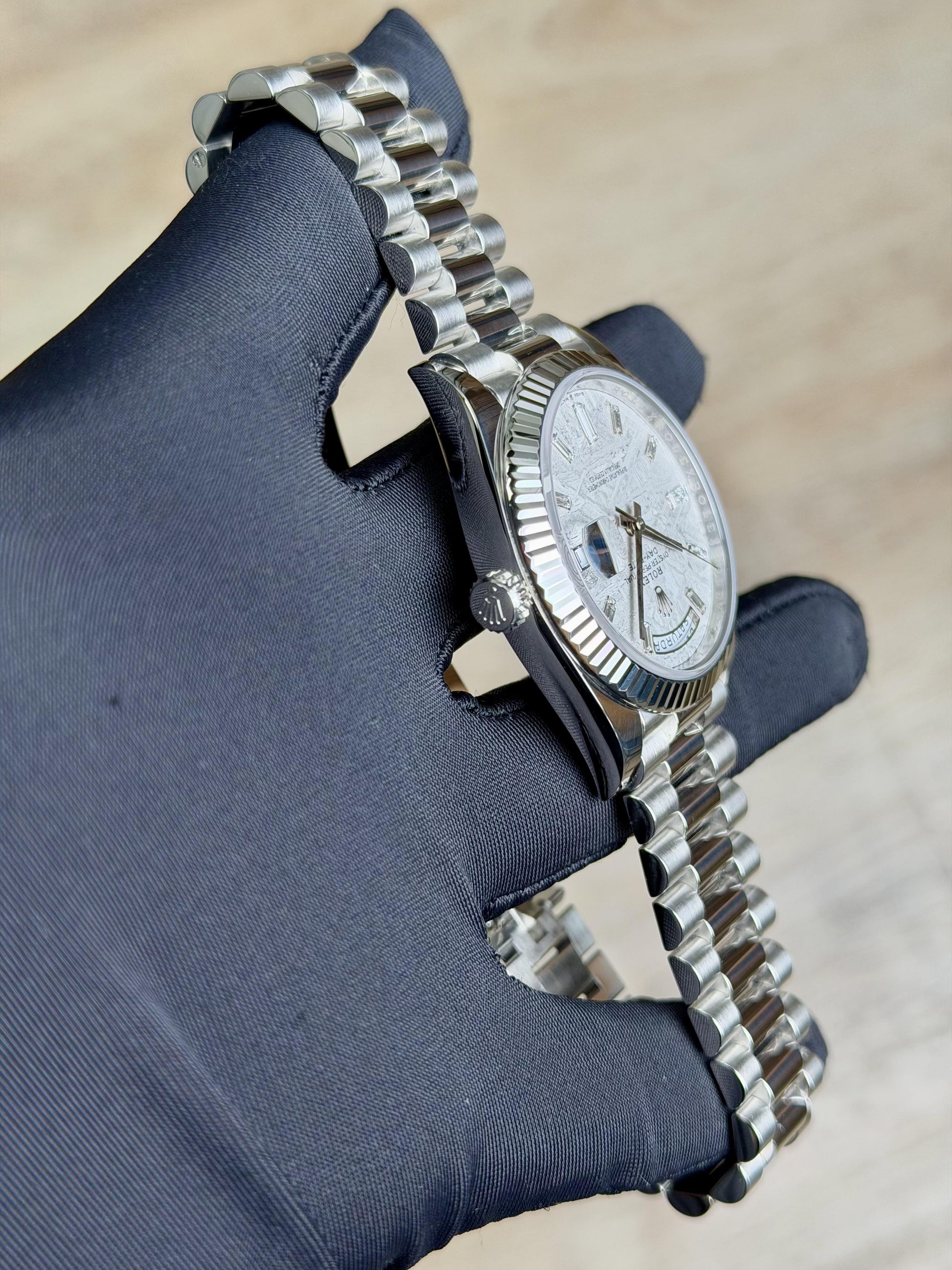 Rolex Day-Date 40 Meteorite Baguette Diamd Fluted President Preowned 2023 228236