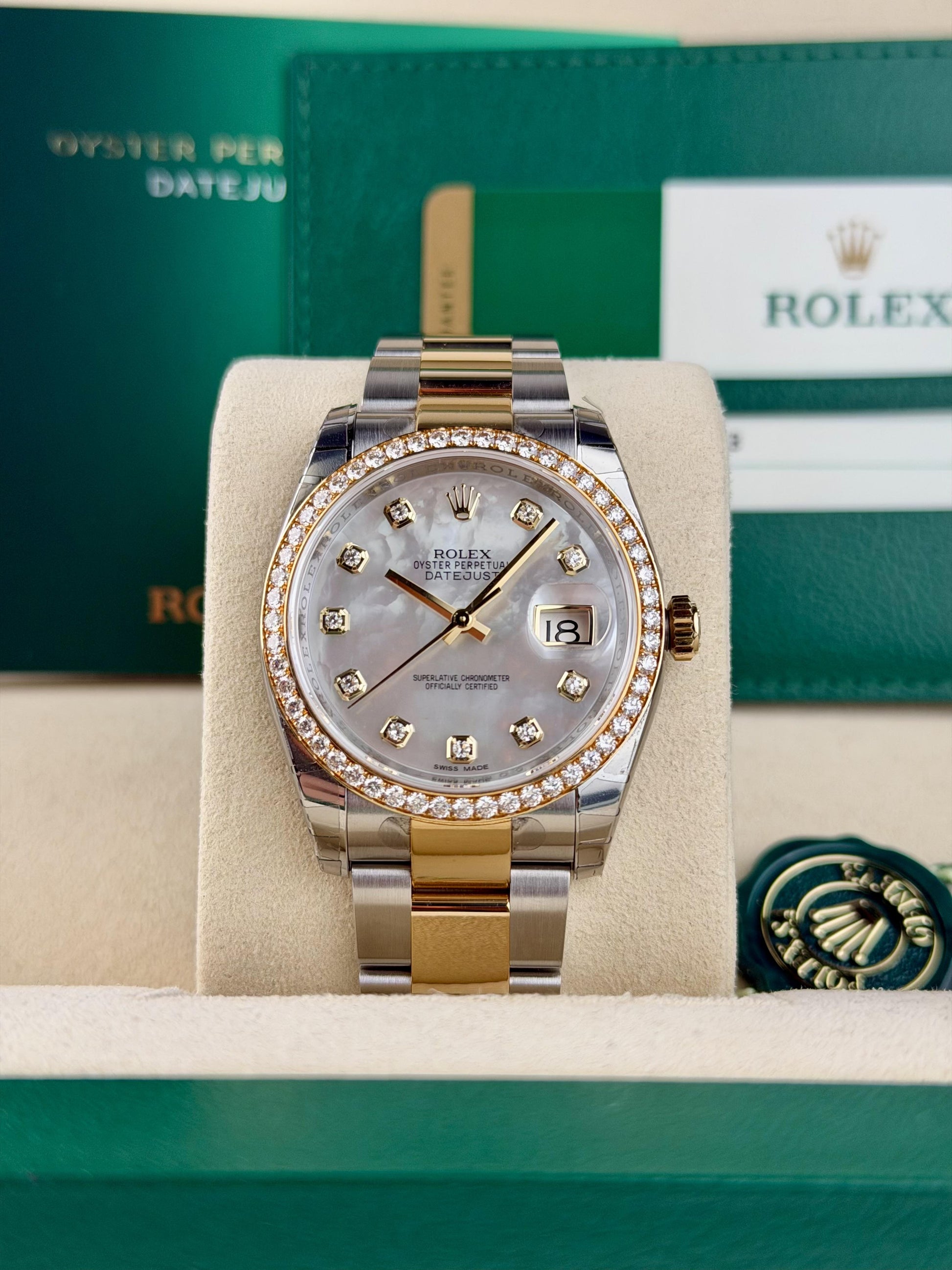 Rolex Datejust 36 MOP Pearl Diamond Bezel Oyster Preowned 2017 116243