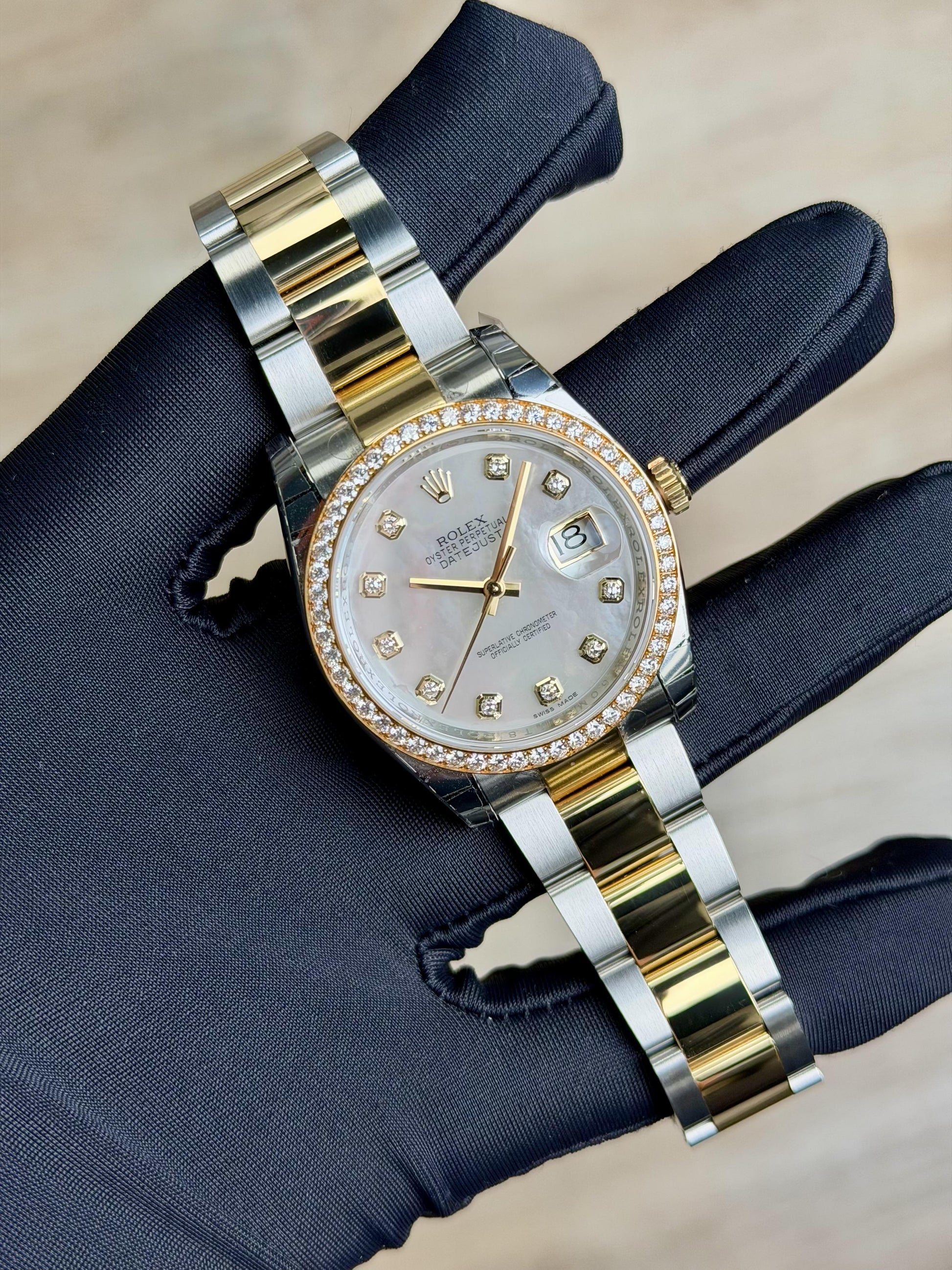 Rolex Datejust 36 MOP Pearl Diamond Bezel Oyster Preowned 2017 116243