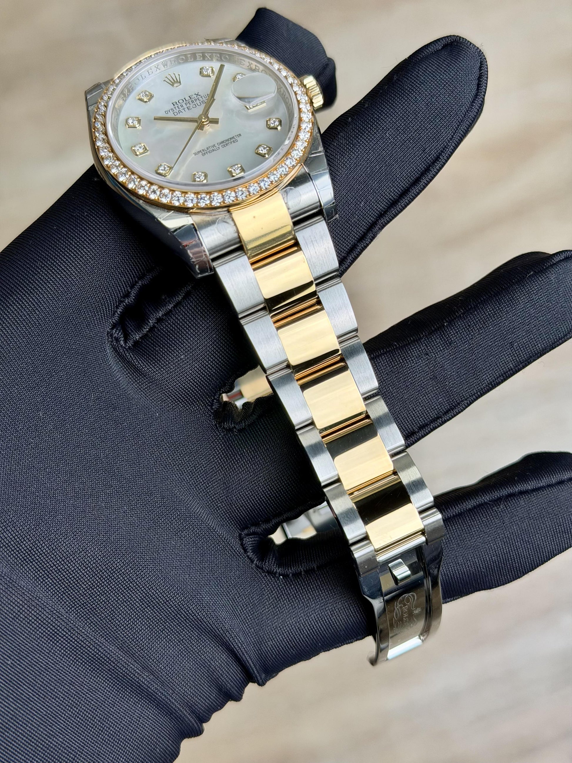Rolex Datejust 36 MOP Pearl Diamond Bezel Oyster Preowned 2017 116243