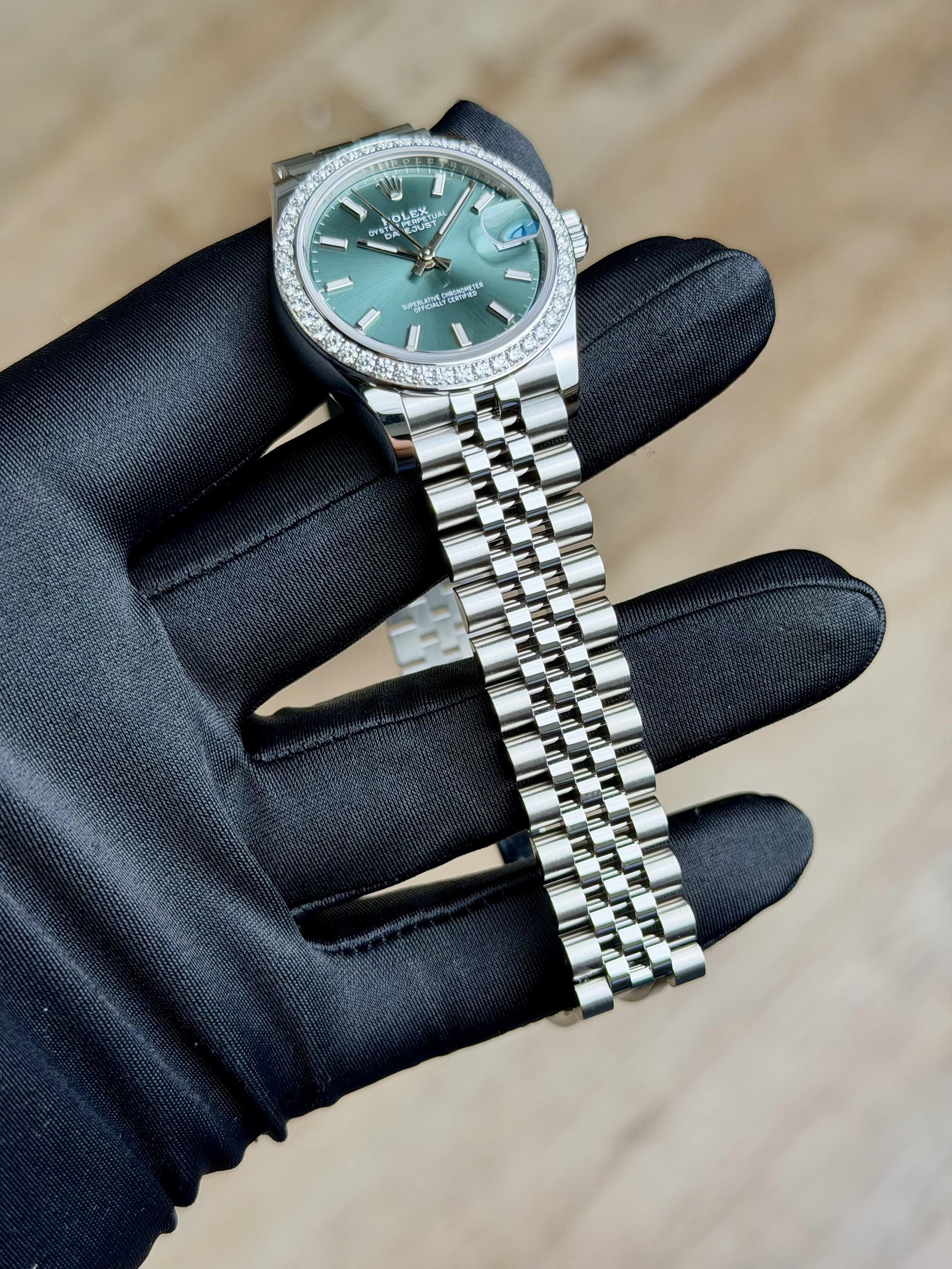 Rolex Datejust 31 Mint Green Index Diamond Bezel Jubilee 2026 Unworn 278384RBR
