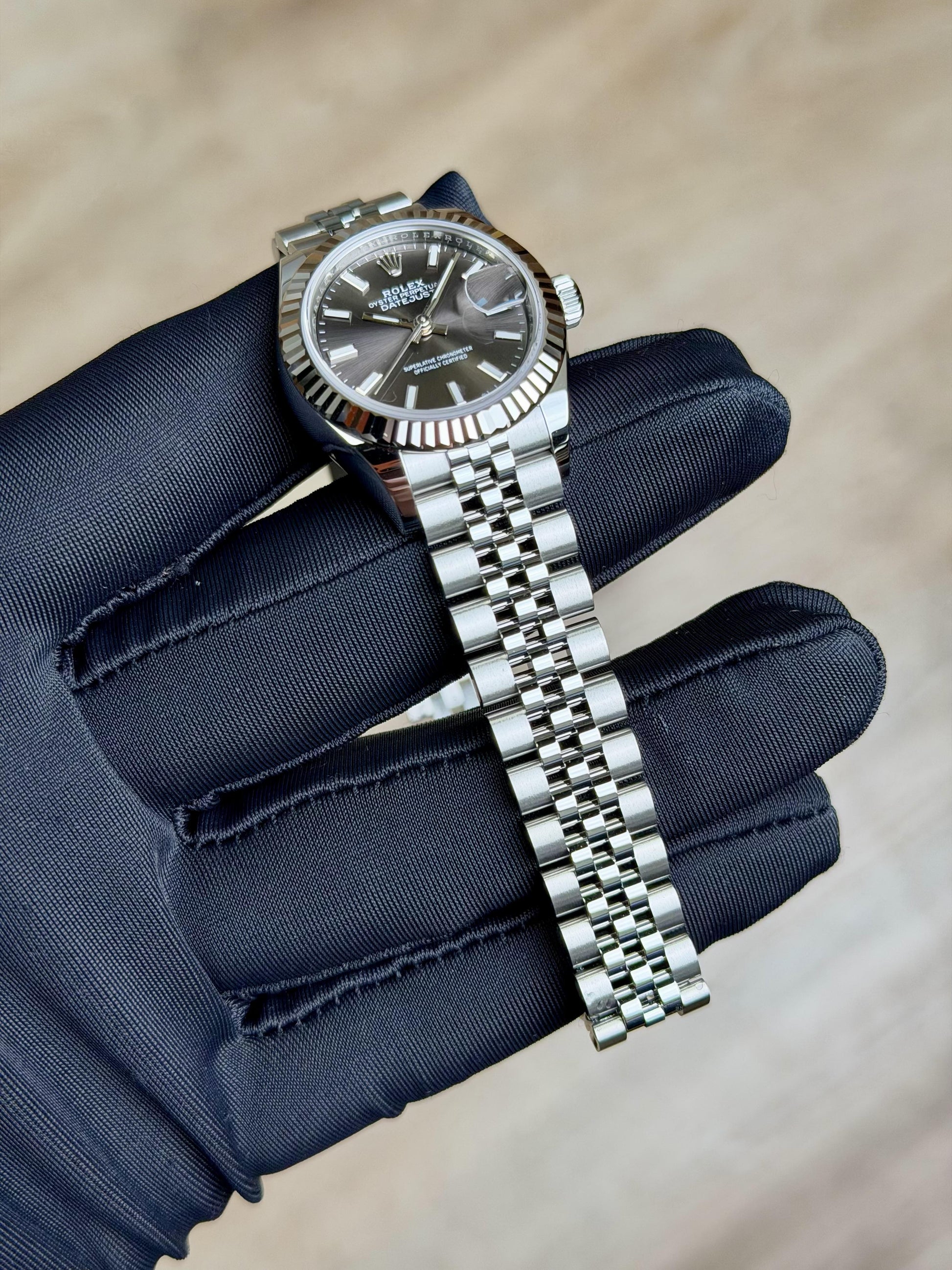 Rolex Datejust 28 Dark Grey Index Fluted Jubilee 2026 Unworn 279174